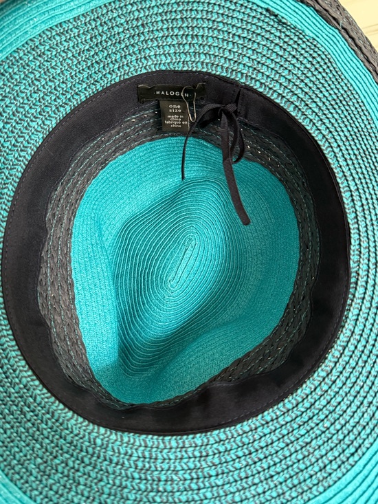 Halogen Tweed Straw Panama Hat Colorblock Teal Black Wide-Brim Sun Protection main image 4